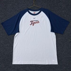 Nike Detroit Tigers Baseball Jersey Shirt Mens XL Grey Navy Blue Center Swoosh